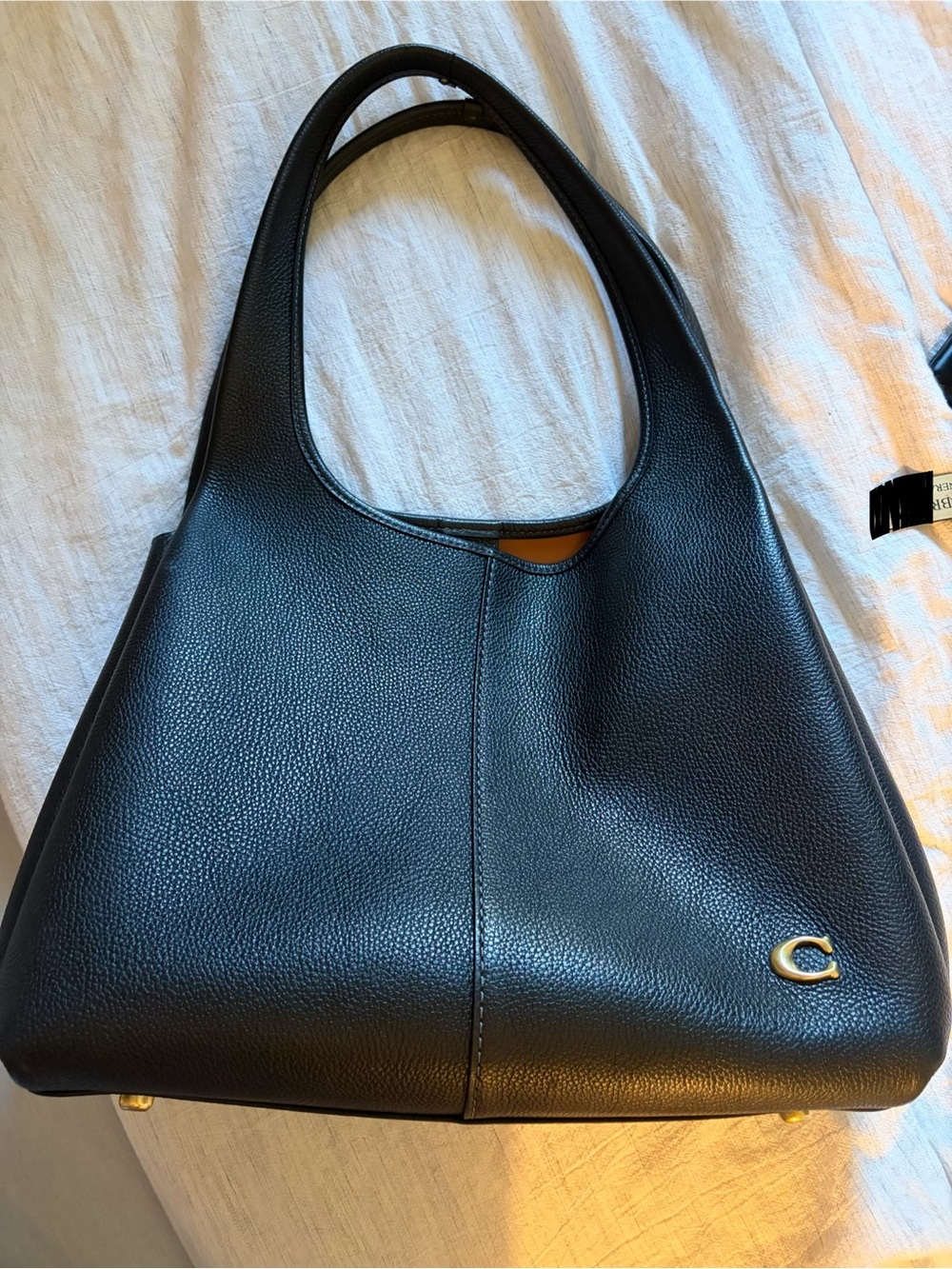 Coach Black Pebbled Leather Shoulder Hobo with Gold 'C'